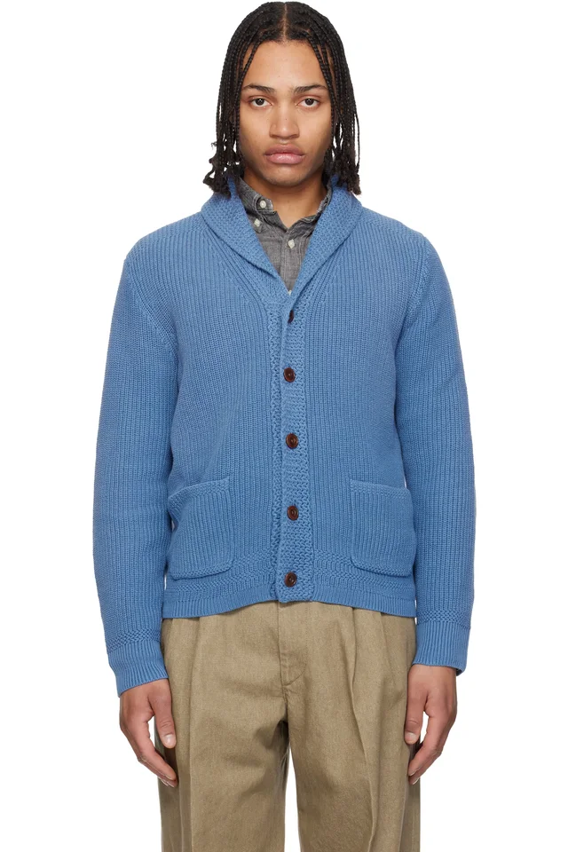Polo Ralph Lauren Blue Cotton Shawl-Collar Cardigan, image 1 of 1 from SSENSE