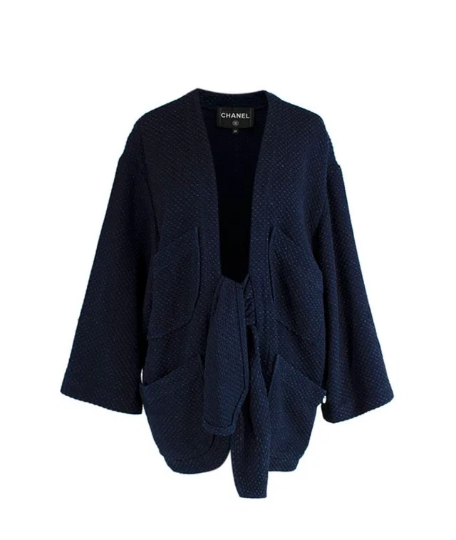 Chanel Navy Cotton Tie Front Cardigan in Navy from HEWI