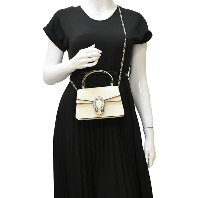 Gucci Dionysus Mini Leather Top Handle Shoulder Bag Off White 752029 in White Leather from Dallas Designer Handbags
