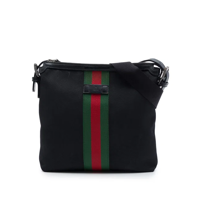 Black Gucci GG Techno Canvas Web Messenger Bag in Black Canvas from Designer Revival