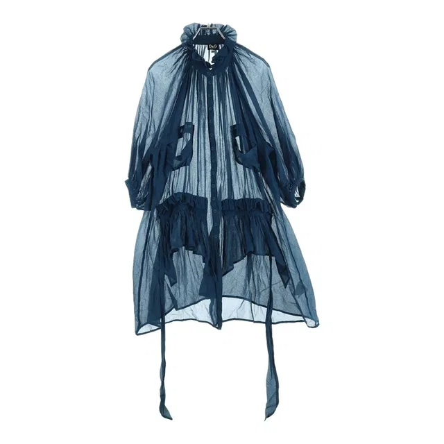 Dolce & Gabbana Frill Dress Chiffon Silk Blue in Blue Silk from The Reluxe