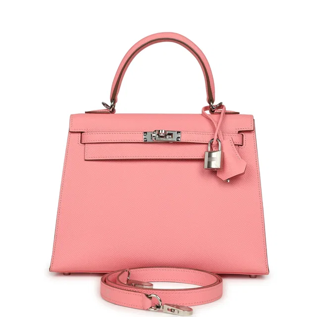 Hermès Kelly Sellier 25 Rose Confetti Epsom Palladium Hardware in Pink Epsom leather from Madison Avenue Couture