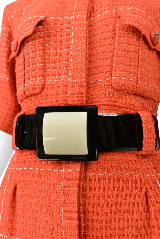 Chanel By Karl Lagerfeld Red Tweed Day Dress With Fancy Belt 2007 in Red Tweed from Resurrection Vintage, photo 5 of 10