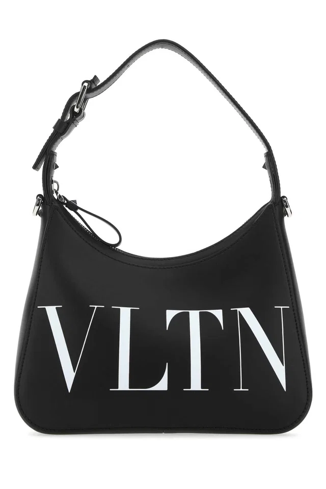 Valentino Garavani Logo-Embroidered Leather Shoulder Bag — Black in Black Leather from HEWI