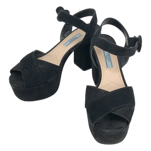 Prada Suede Cross Strap Platform Sandals Black in Black Suede from The Reluxe