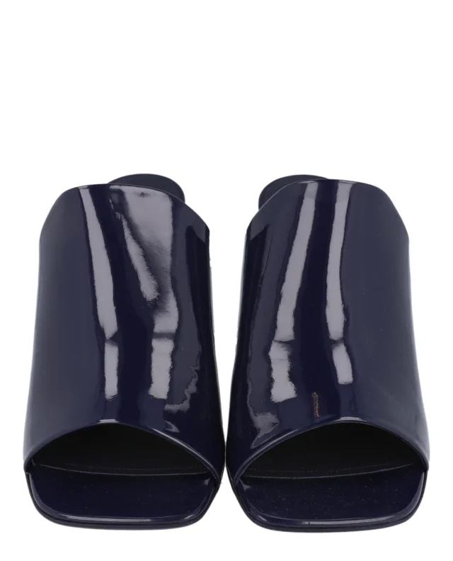 Salvatore Ferragamo Era Patent Leather Mules in blue, photo 5 of 6 from ShopSimon