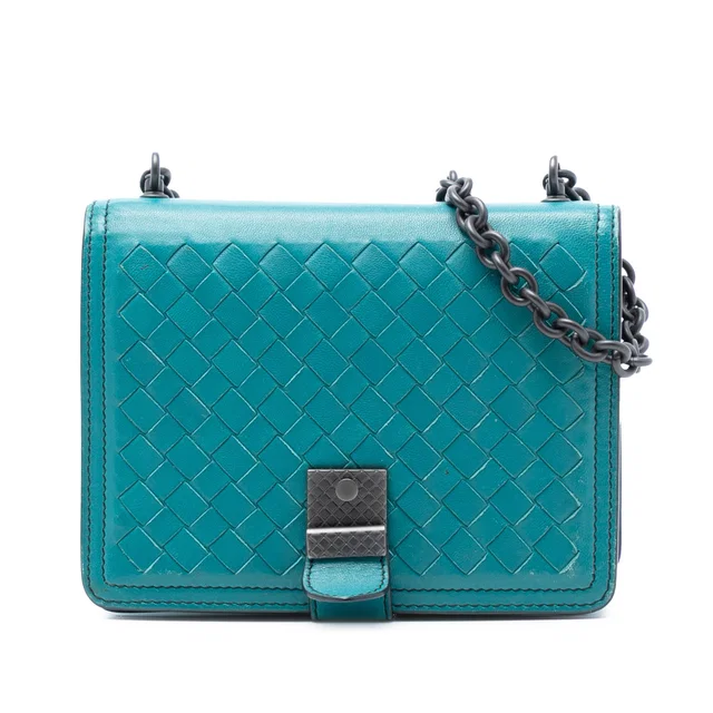 Blue Bottega Veneta Mini Nappa Intrecciato Runway Shoulder Bag in Blue Nappa leather from Designer Revival