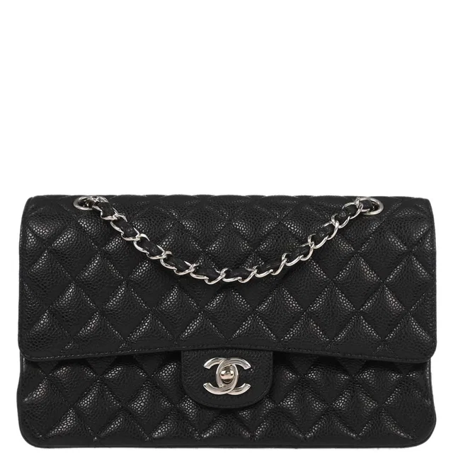 Chanel 2010-2011 Black Caviar Medium Classic Double Flap Shoulder Bag in Black Caviar leather from AMORE Vintage Tokyo