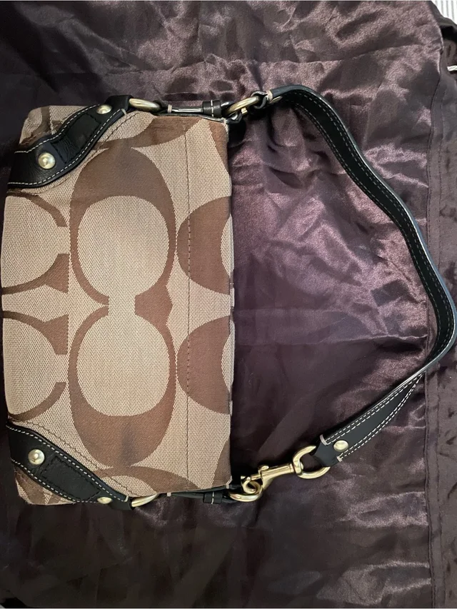 Coach Brown Signature Canvas Shoulder Bag With Black Trim in neutral|brown|red Canvas from Poshmark