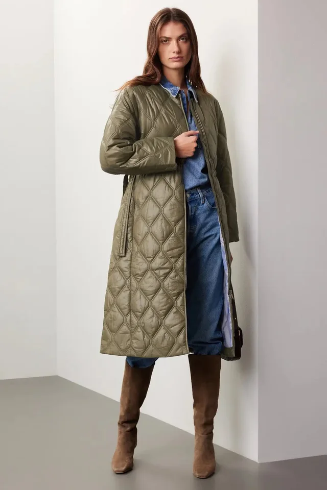 GANNI Shiny Quilted Coat in green Nylon from Rent The Runway