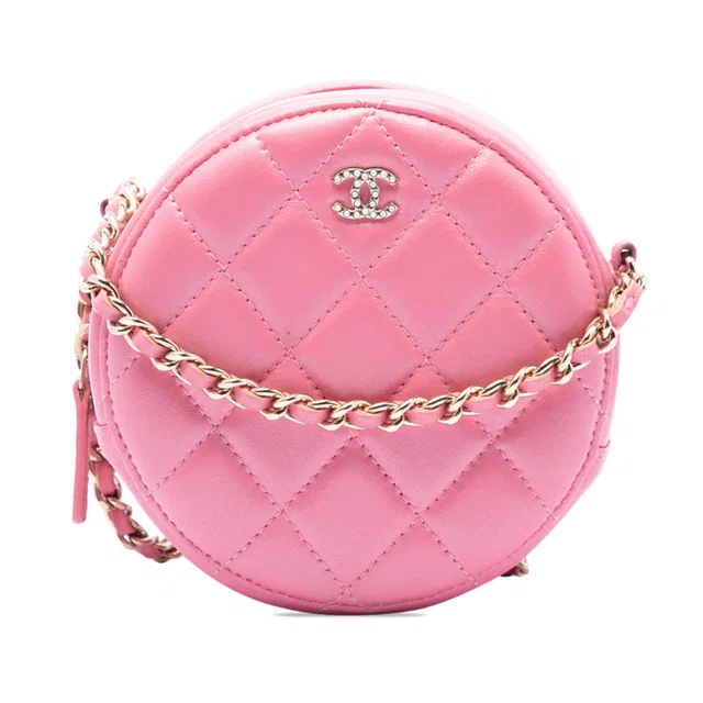 Pink Chanel Quilted Lambskin Round Pearl Clutch with Chain Crossbody Bag in Pink Lambskin from Designer Revival
