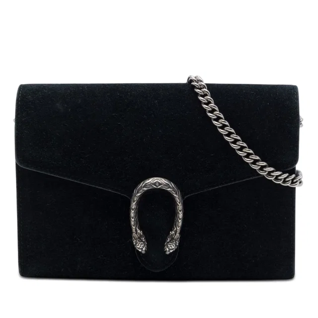 Black Gucci Suede Dionysus Wallet on Chain Crossbody Bag in Black Suede from Designer Revival