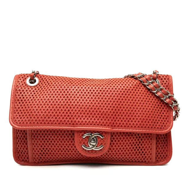 Red Chanel Medium Perforated Calfskin Up In The Air Flap Shoulder Bag in Red Calfskin from Designer Revival