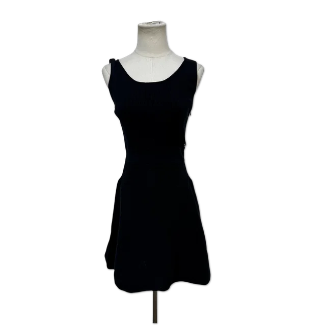 Chanel Black Sleeveless Ribbed Knit A-Line Mini Dress size 36 in Black from Luxury Promise