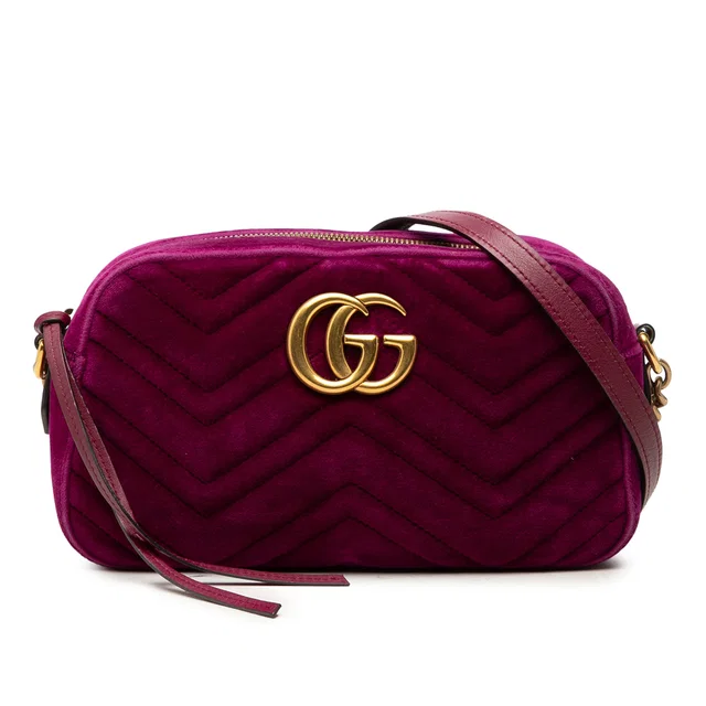 Purple Gucci Small GG Marmont Matelasse Velvet Crossbody in Purple Velvet from Designer Revival