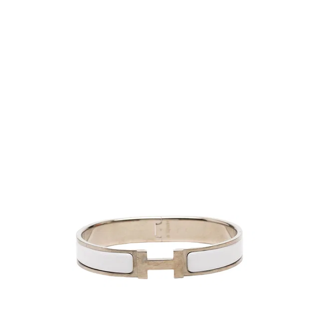 White Hermès Narrow Enamel Clic H Bracelet GM in White from Designer Revival