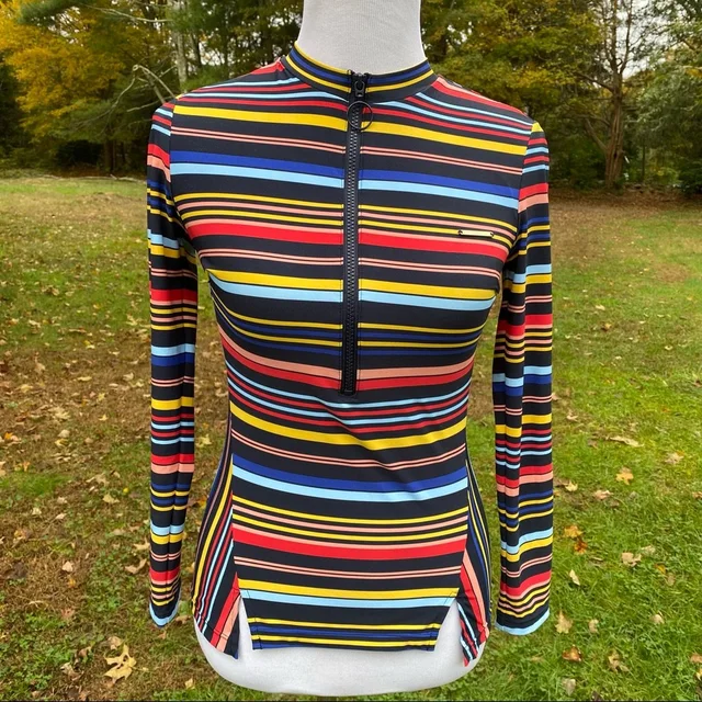Stella McCartney Top 1/2 Zip Blue Black Red Stripe Stretch Long Sleeve Size S in blue|black from Poshmark