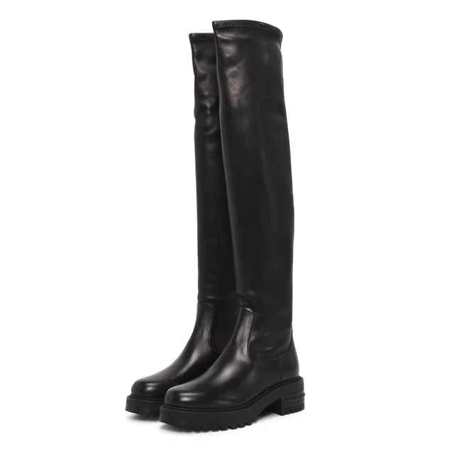 Dior Stretch Lambskin D-Fight Over-the-Knee Boots 37.5 in Black Lambskin from Blue Spinach