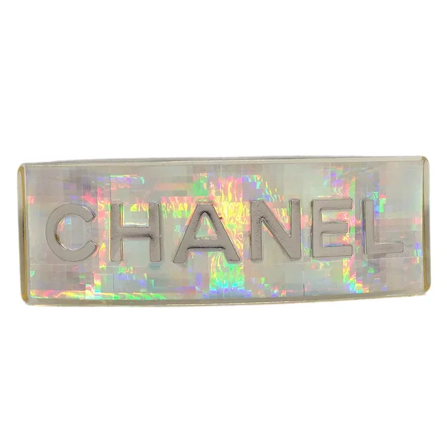Chanel Hair Clip Hairpin Barrette Silver 97P/62 in Silver Resin from AMORE Vintage Tokyo