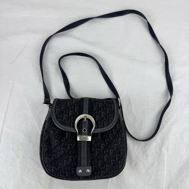 Dior Black Oblique Mini Trotter Shoulder Bag in Black Canvas, Metal, oblique canvas from Reowned