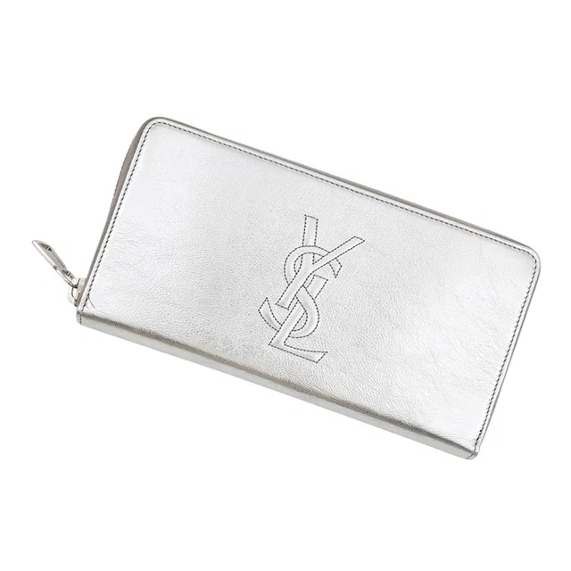 Saint Laurent Logo Zip Around Long Wallet Cloth Silver352904 Leather in Leather from GALLERY RARE