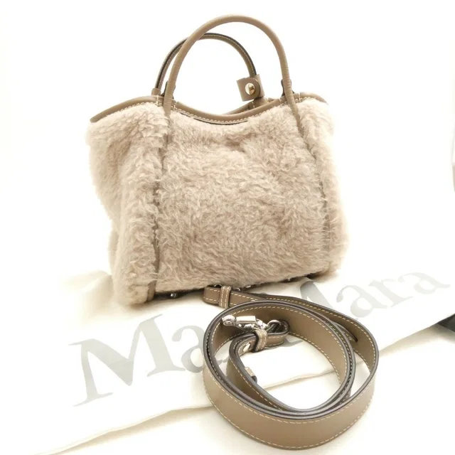 Max Mara Tmarin T Marine Teddy Bear Shoulder Bag Camelx Gray Small in Navy from The Reluxe