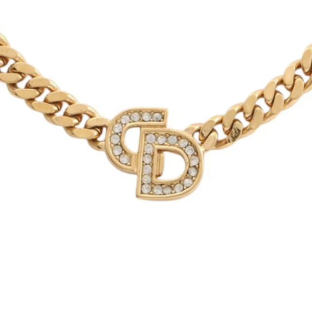 Dior Rhinestone Logo Necklace Gold in Gold from VINTAGE QOO TOKYO