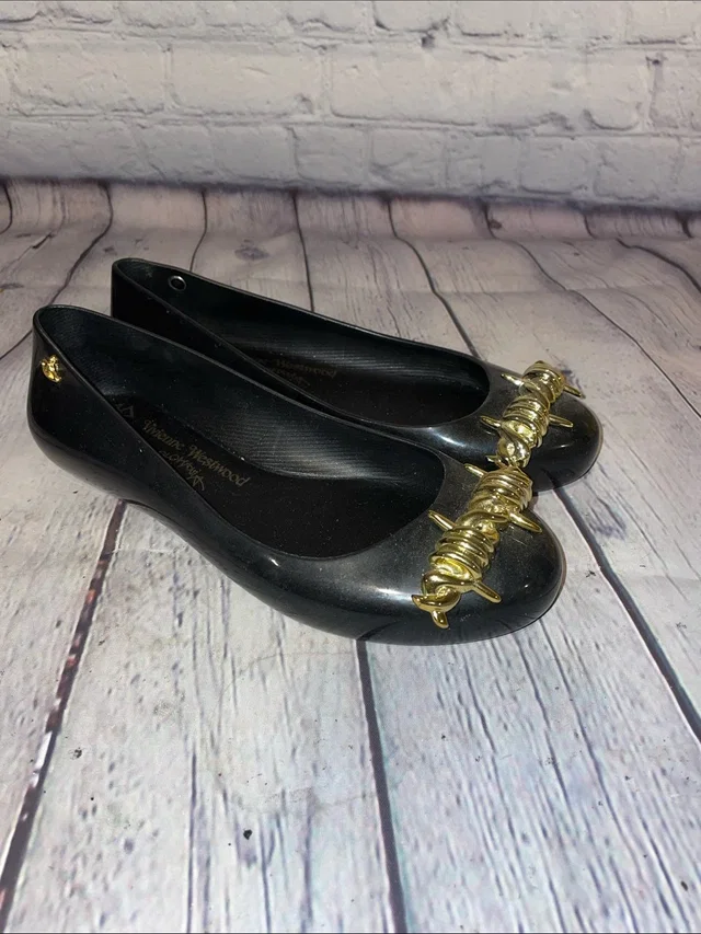 Vivienne Westwood Black Ballet Flats With Gold Barbed Wire Detail in gold|black from Poshmark