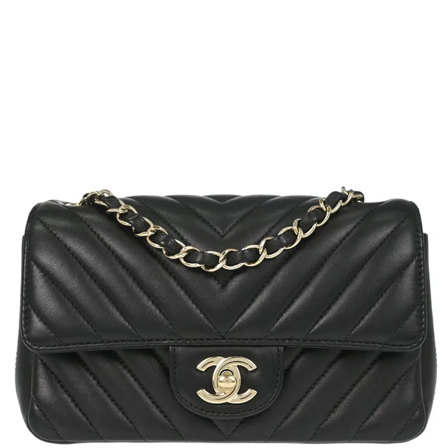 Chanel 2017-2018 Black Lambskin Chevron Single Flap Shoulder Bag in Black Lambskin from AMORE Vintage Tokyo