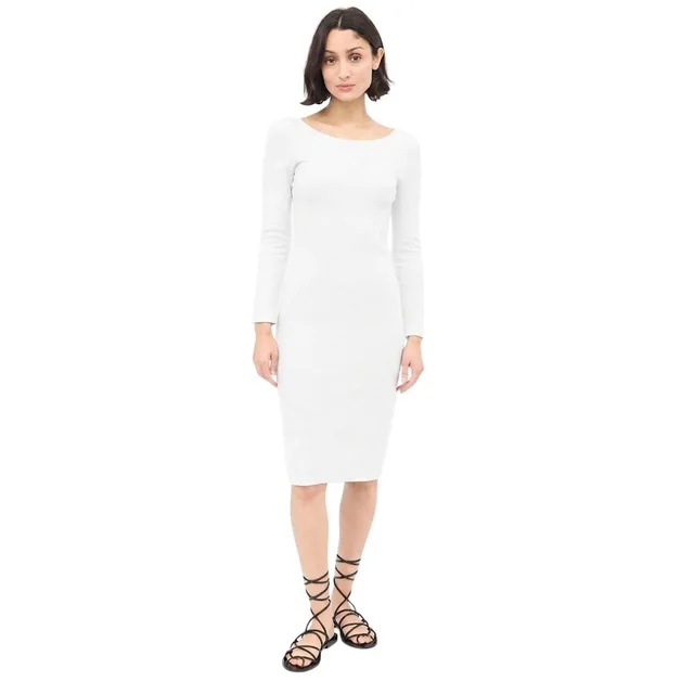 The Row Ivory Scoop Back Long Sleeve Knit Midi Dress Women's Size Large in white from Poshmark