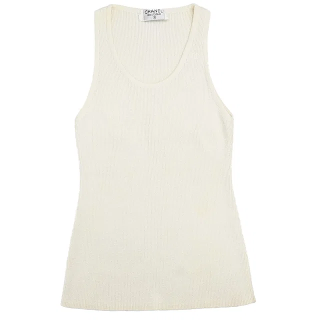 Chanel Sleeveless Tank Top Glitter White in White from AMORE Vintage Tokyo