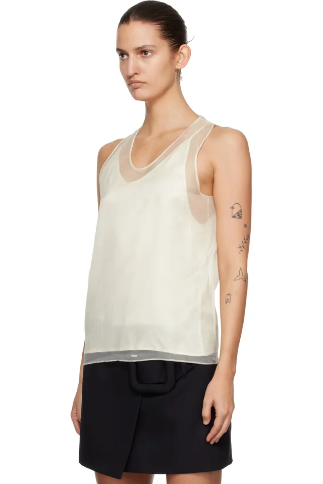 AMI Paris Off-White Sheer Silk Tank Top, photo 4 of 5 from SSENSE