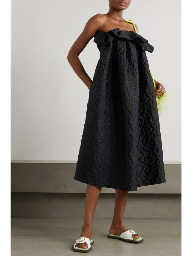 DRIES VAN NOTEN Strapless ruffled jacquard midi dress in Black, photo 2 of 2 from NET-A-PORTER (Canada)