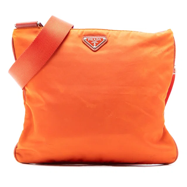 Orange Prada Tessuto Zip Top Crossbody in Orange Canvas from Designer Revival