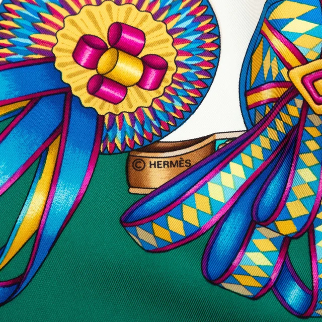 Green Hermès Les Rubans du Cheval Silk Scarf 90 Scarves in Green Silk from Designer Revival, photo 2 of 2