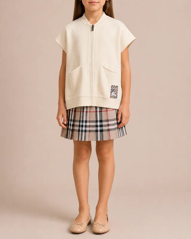 Burberry Kids Cream Zipped Cape with Logo Patch Detail Size M in White from Sellier