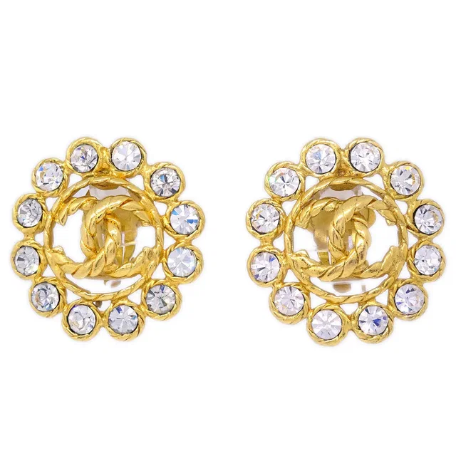 Chanel Gold Earrings Clip-On Rhinestone 29 in Gold from AMORE Vintage Tokyo