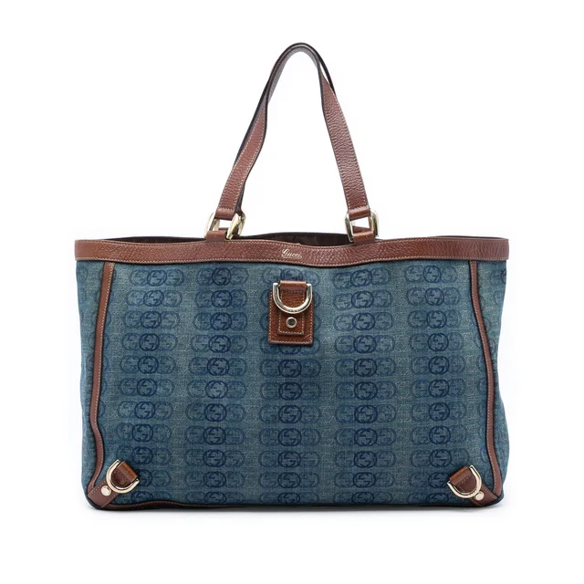 Blue Gucci Denim Interlocking G Abbey D Ring Tote in Blue Denim from Designer Revival