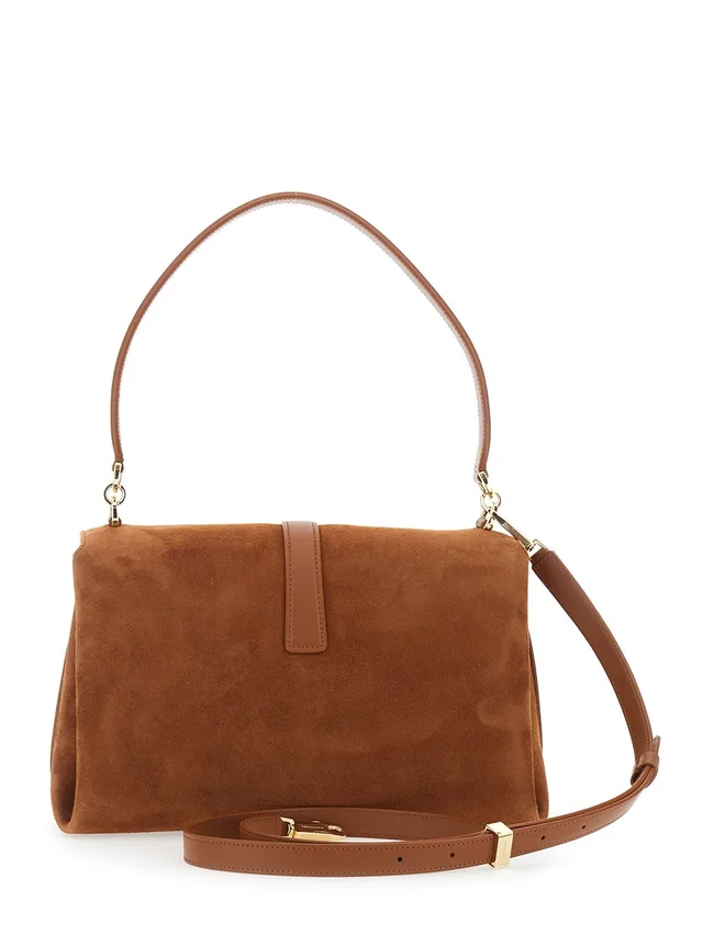 FERRAGAMO Brown Crossbody bag with Adjustable and Removable Strap and Closure with Gancini Plaque in Suede for Women in Brown 92% Goat 8% Calf, photo 8 of 12 from Gaudenzi Boutique