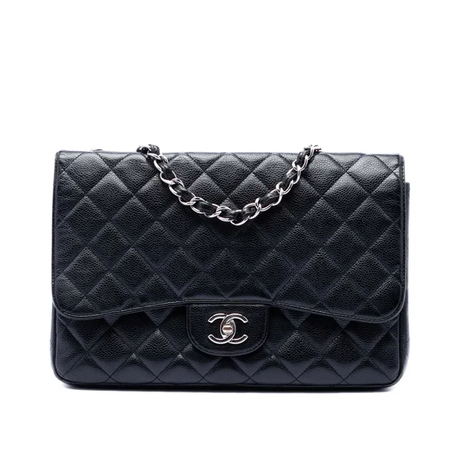 Black Chanel Jumbo Classic Caviar Single Flap Shoulder Bag in Black Caviar leather from Designer Revival