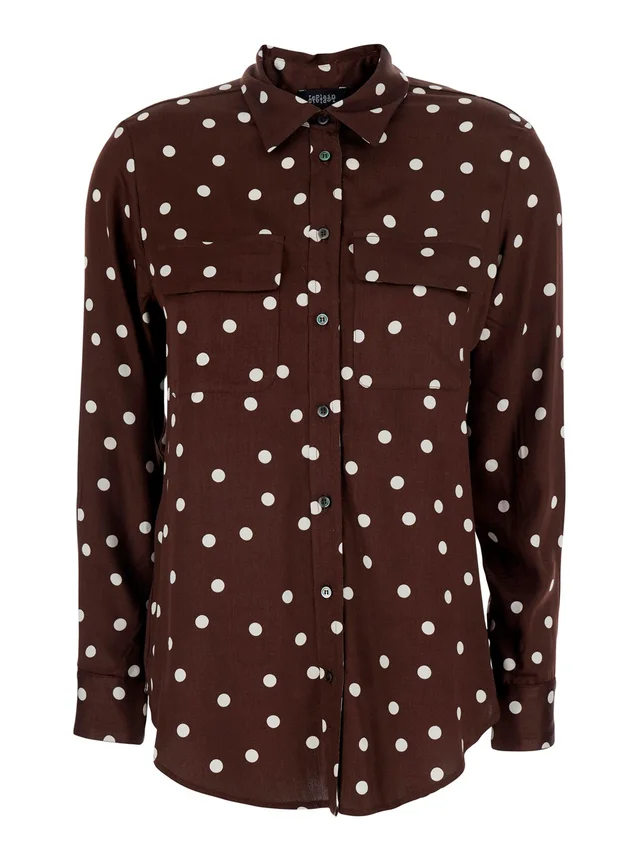 LEPLAIN POIS POCKET SHIRT - Brown - Shirt with pockets and polka dot design - In Polyester - Women in Brown 100% Polyester, photo 2 of 6 from Gaudenzi Boutique