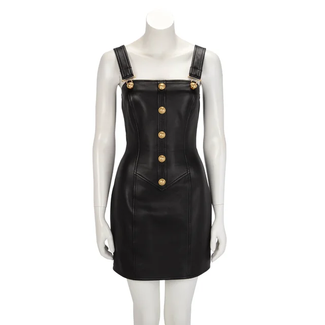 Balmain Pinafore Mini Dress FR 38 in Black Lambskin from Blue Spinach