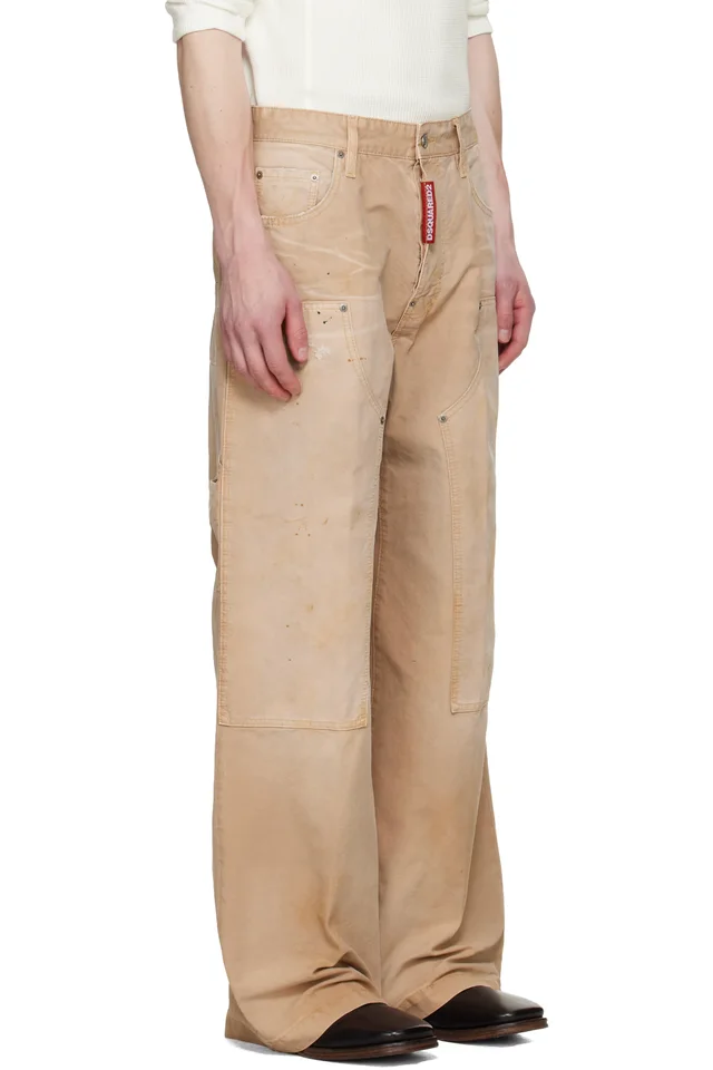 Dsquared2 Beige Garment Dyed Baggy Carpenter Trousers, photo 2 of 2 from SSENSE