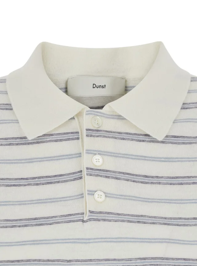 DUNST White Polo Shirt with classic collar and all-over striped motif in linen blend for women in White 55% Linen 45% Cotton, photo 5 of 6 from Gaudenzi Boutique