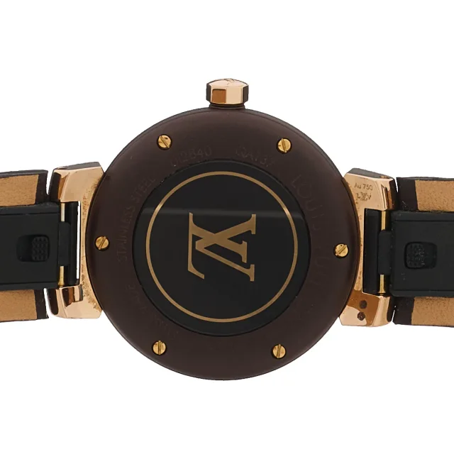 Louis Vuitton Stainless Steel 18K Rose Gold Monogram 28mm Tambour Quartz Watch Brown in Brown from FASHIONPHILE, photo 4 of 5