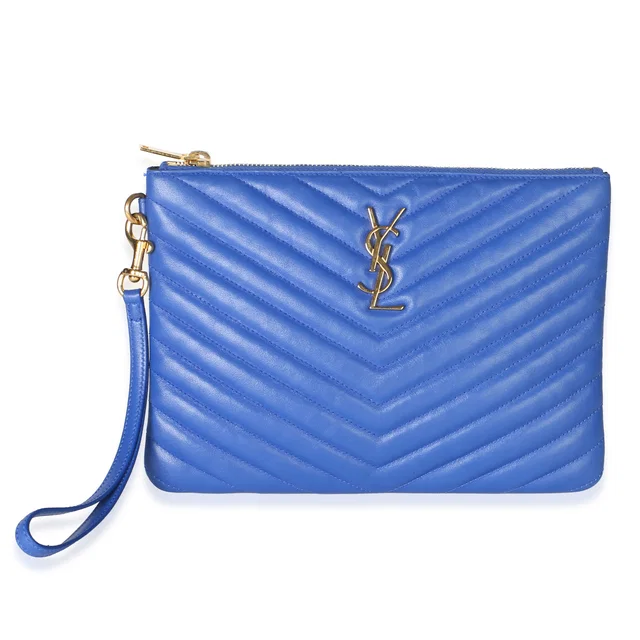 Saint Laurent Bleu Majorelle Matelasse Calfskin Monogram New Jolie Pouch in Blue Calfskin from myGemma