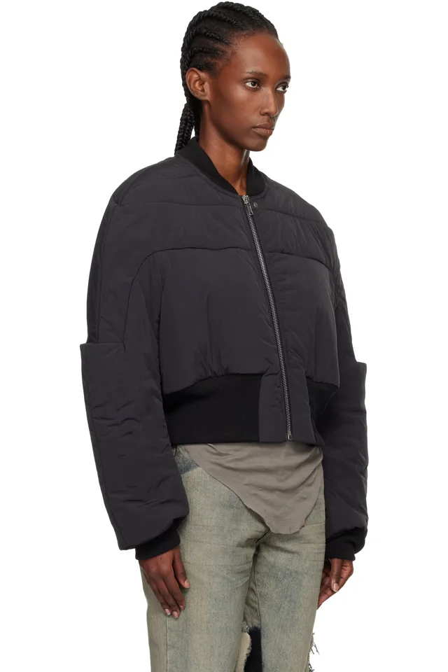 Rick Owens Black Concordians Girdered Cropped Bomber Down Jacket, photo 2 of 4 from SSENSE