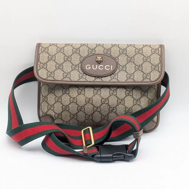 Gucci GG Supreme Neo Vintage Tiger Head Belt Bag Waist Pouch Brown in Brown Leather from The Reluxe