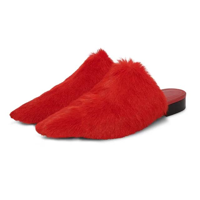 Ferragamo Calf Hair Selestina Flats 10 in Flame Red from Blue Spinach