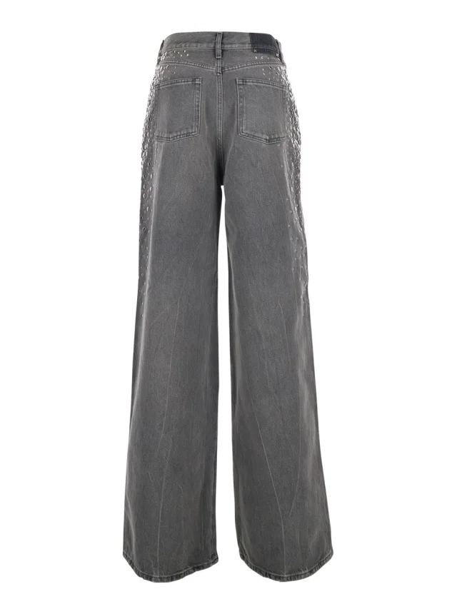 GOLDEN GOOSE Grey Jeans with Studs and Logo Patch on the Back in Denim for Women in Grey 100% Cotton, photo 3 of 6 from Gaudenzi Boutique